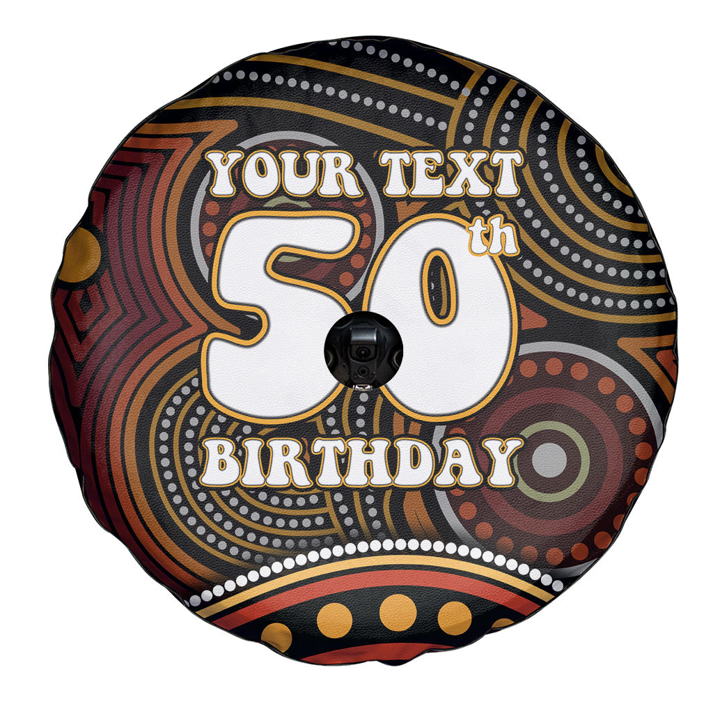Personalised Aboriginal 50th Birthday Spare Tire Cover Indigenous Dot Painting Native Australian Celebration