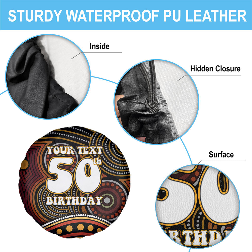 Personalised Aboriginal 50th Birthday Spare Tire Cover Indigenous Dot Painting Native Australian Celebration