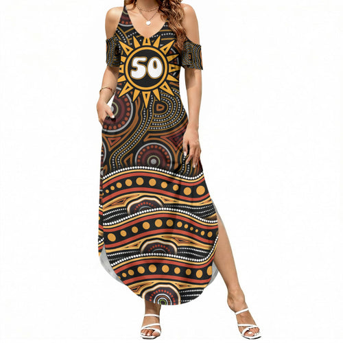 Personalised Aboriginal 50th Birthday Summer Maxi Dress Indigenous Dot Painting Native Australian Celebration