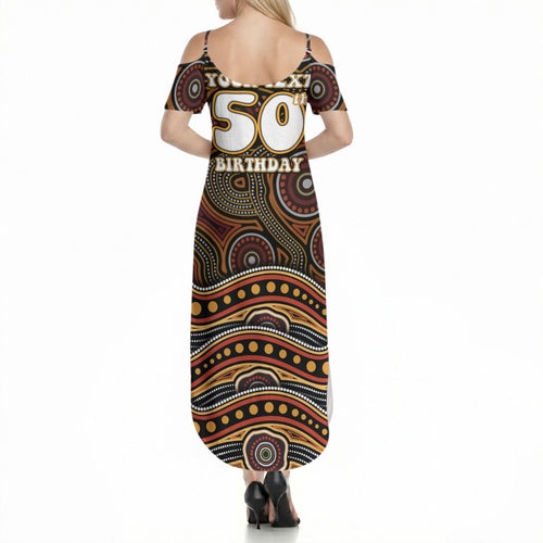 Personalised Aboriginal 50th Birthday Summer Maxi Dress Indigenous Dot Painting Native Australian Celebration