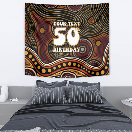 Personalised Aboriginal 50th Birthday Tapestry Indigenous Dot Painting Native Australian Celebration