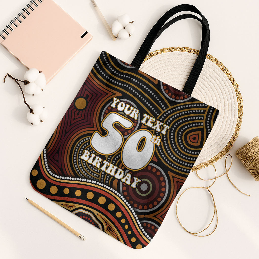 Personalised Aboriginal 50th Birthday Tote Bag Indigenous Dot Painting Native Australian Celebration