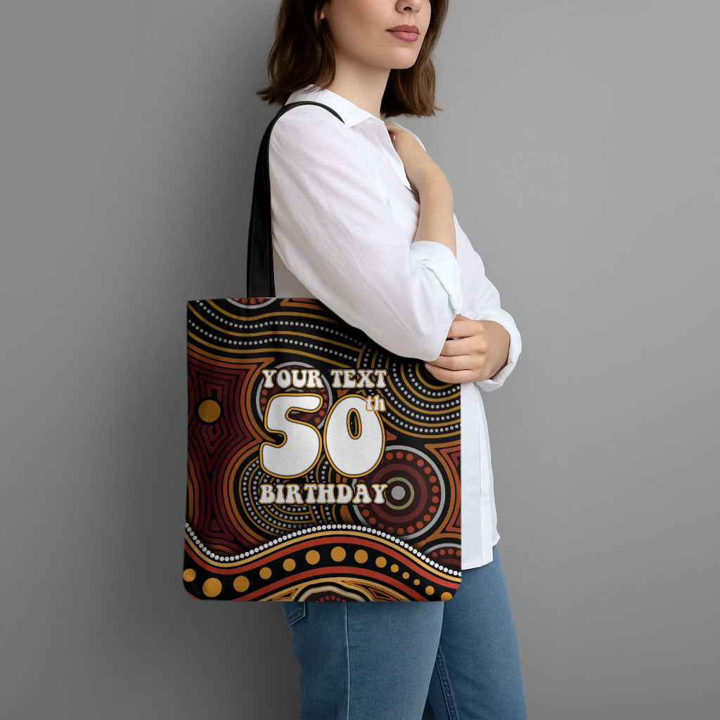 Personalised Aboriginal 50th Birthday Tote Bag Indigenous Dot Painting Native Australian Celebration