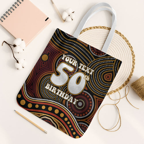 Personalised Aboriginal 50th Birthday Tote Bag Indigenous Dot Painting Native Australian Celebration