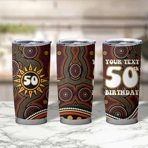 Personalised Aboriginal 50th Birthday Tumbler Cup Indigenous Dot Painting Native Australian Celebration