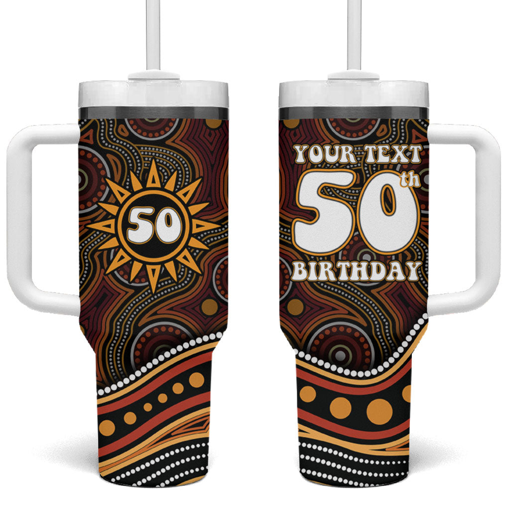 Personalised Aboriginal 50th Birthday Tumbler With Handle Indigenous Dot Painting Native Australian Celebration