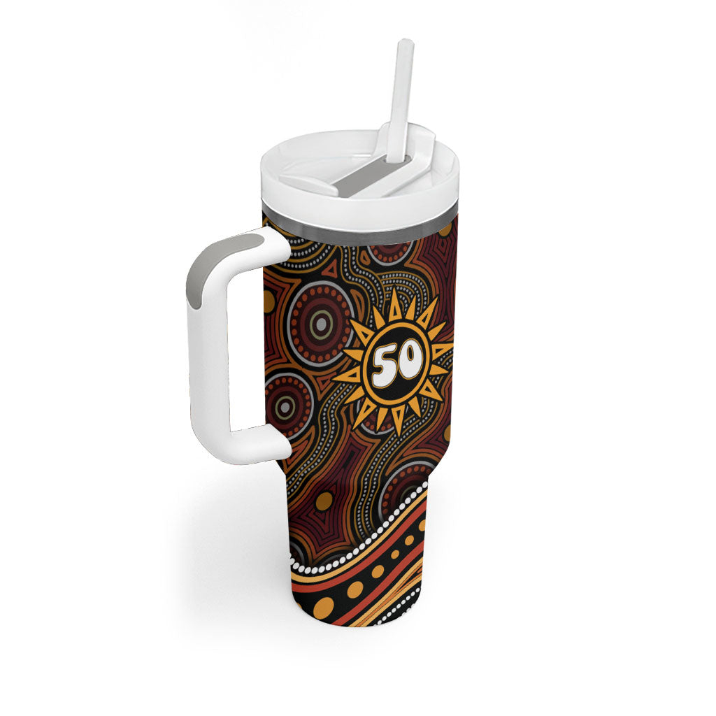 Personalised Aboriginal 50th Birthday Tumbler With Handle Indigenous Dot Painting Native Australian Celebration