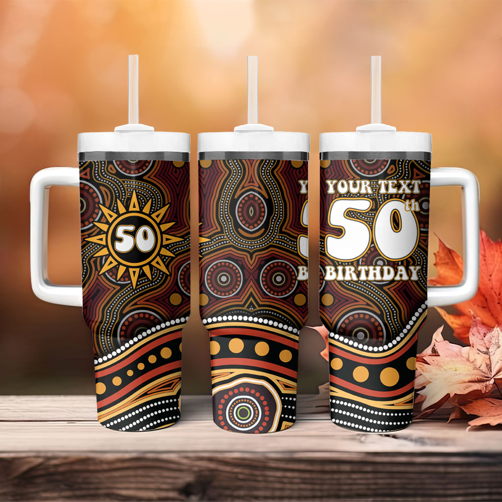 Personalised Aboriginal 50th Birthday Tumbler With Handle Indigenous Dot Painting Native Australian Celebration