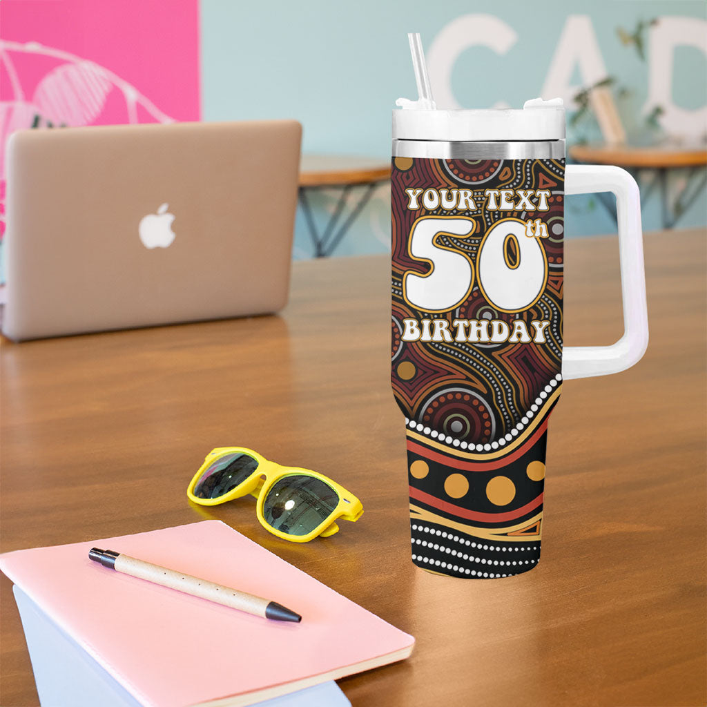 Personalised Aboriginal 50th Birthday Tumbler With Handle Indigenous Dot Painting Native Australian Celebration