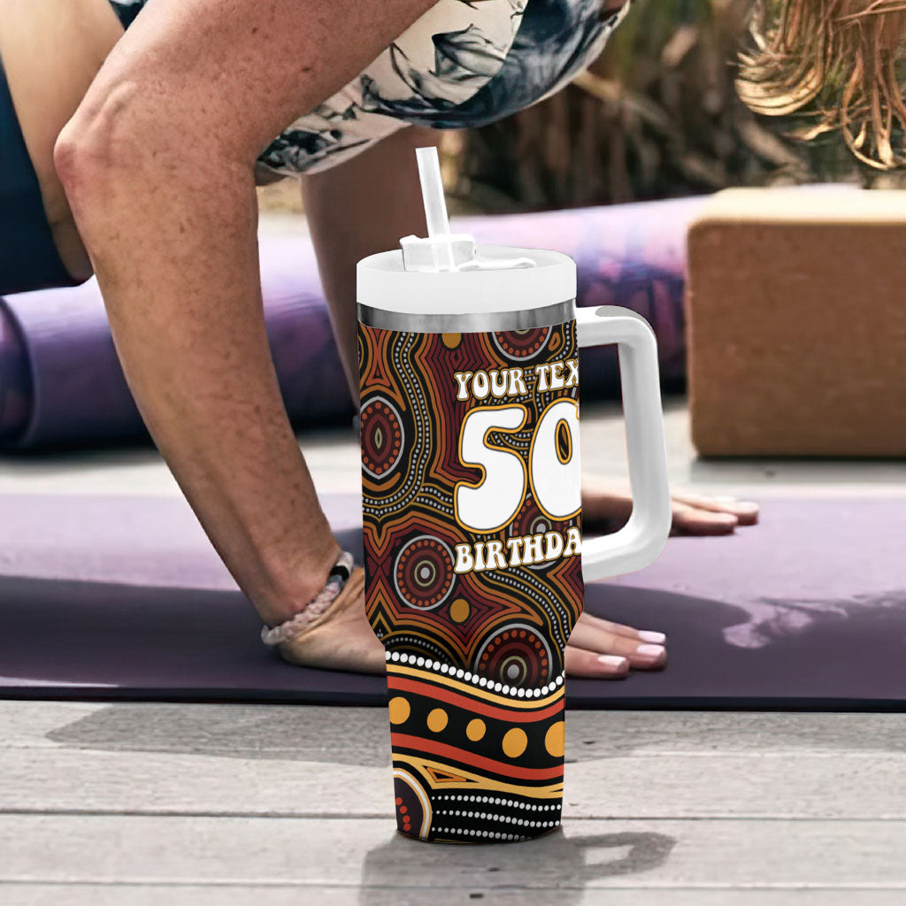 Personalised Aboriginal 50th Birthday Tumbler With Handle Indigenous Dot Painting Native Australian Celebration
