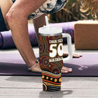 Personalised Aboriginal 50th Birthday Tumbler With Handle Indigenous Dot Painting Native Australian Celebration