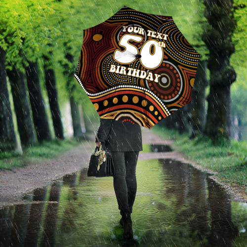 Personalised Aboriginal 50th Birthday Umbrella Indigenous Dot Painting Native Australian Celebration