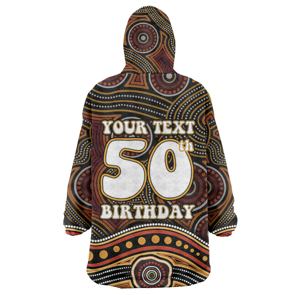 Personalised Aboriginal 50th Birthday Wearable Blanket Hoodie Indigenous Dot Painting Native Australian Celebration