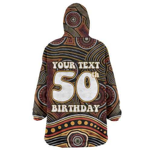 Personalised Aboriginal 50th Birthday Wearable Blanket Hoodie Indigenous Dot Painting Native Australian Celebration