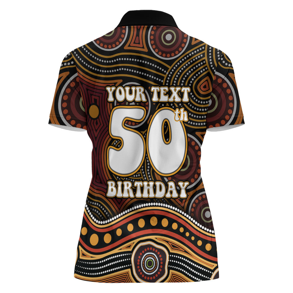 Personalised Aboriginal 50th Birthday Women Polo Shirt Indigenous Dot Painting Native Australian Celebration