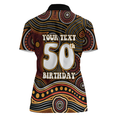 Personalised Aboriginal 50th Birthday Women Polo Shirt Indigenous Dot Painting Native Australian Celebration