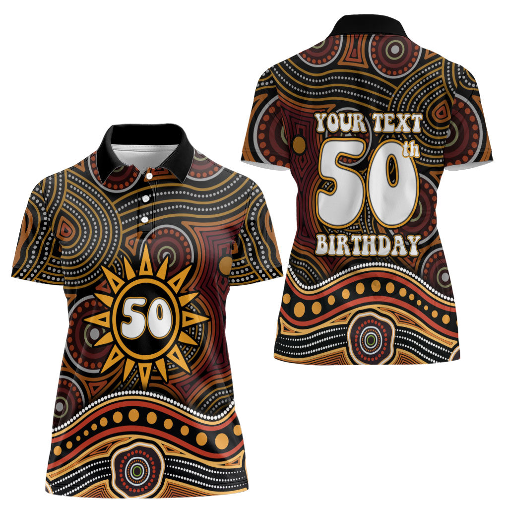 Personalised Aboriginal 50th Birthday Women Polo Shirt Indigenous Dot Painting Native Australian Celebration