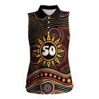Personalised Aboriginal 50th Birthday Women Sleeveless Polo Shirt Indigenous Dot Painting Native Australian Celebration