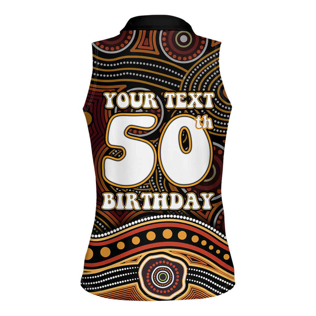 Personalised Aboriginal 50th Birthday Women Sleeveless Polo Shirt Indigenous Dot Painting Native Australian Celebration