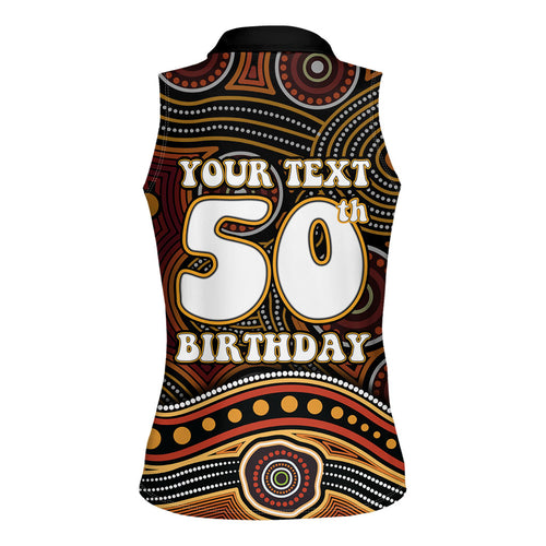 Personalised Aboriginal 50th Birthday Women Sleeveless Polo Shirt Indigenous Dot Painting Native Australian Celebration