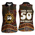 Personalised Aboriginal 50th Birthday Women Sleeveless Polo Shirt Indigenous Dot Painting Native Australian Celebration