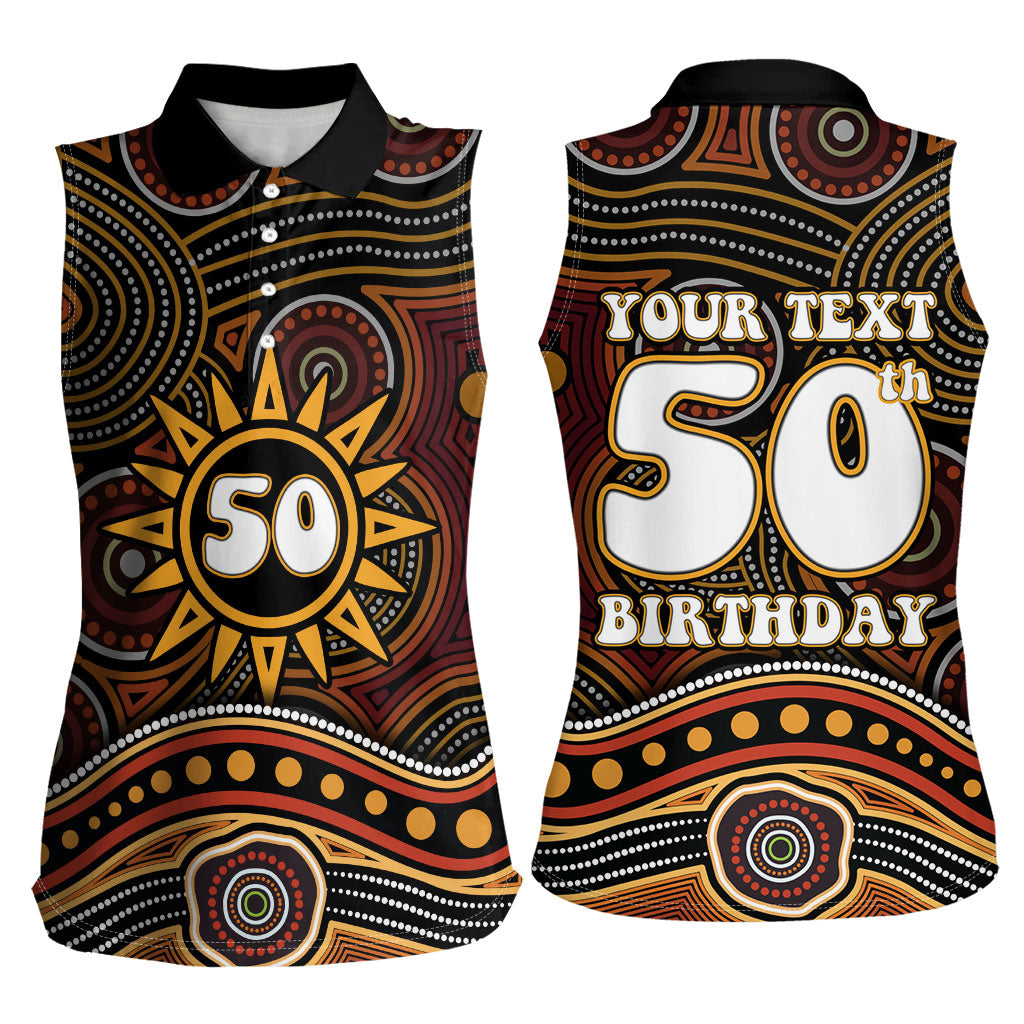 Personalised Aboriginal 50th Birthday Women Sleeveless Polo Shirt Indigenous Dot Painting Native Australian Celebration
