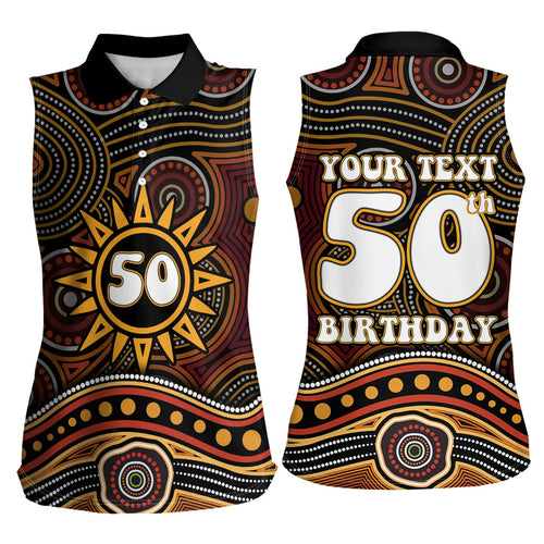 Personalised Aboriginal 50th Birthday Women Sleeveless Polo Shirt Indigenous Dot Painting Native Australian Celebration