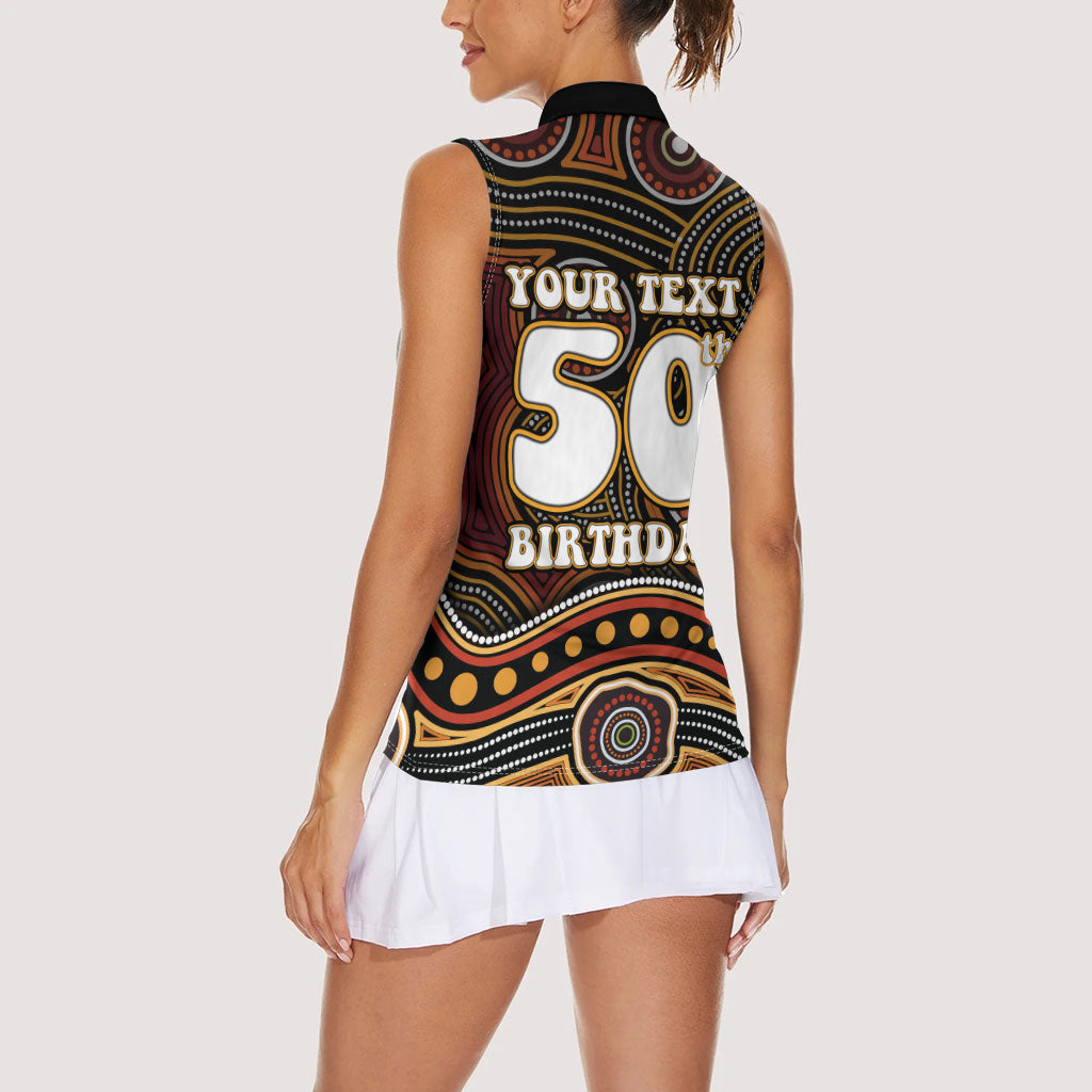Personalised Aboriginal 50th Birthday Women Sleeveless Polo Shirt Indigenous Dot Painting Native Australian Celebration