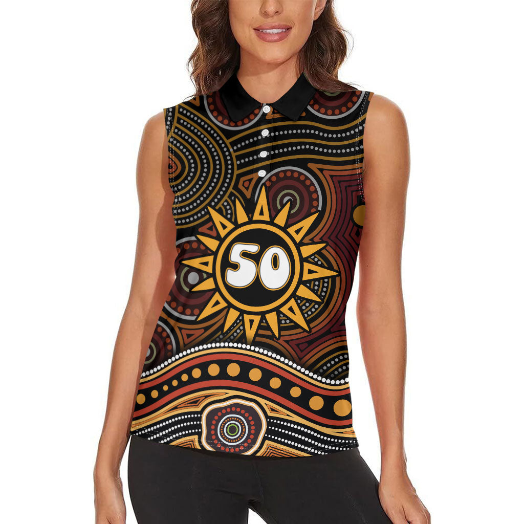 Personalised Aboriginal 50th Birthday Women Sleeveless Polo Shirt Indigenous Dot Painting Native Australian Celebration