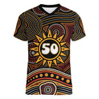 Personalised Aboriginal 50th Birthday Women V-Neck T-Shirt Indigenous Dot Painting Native Australian Celebration