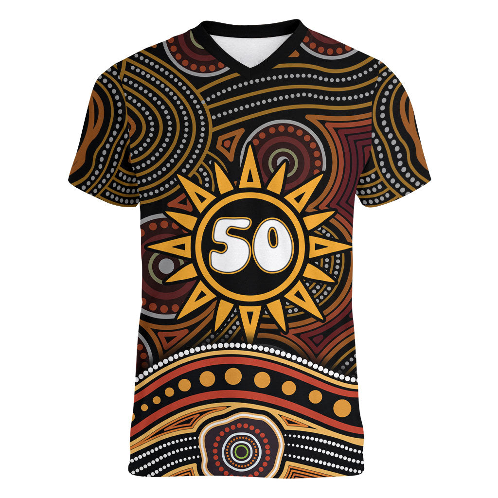 Personalised Aboriginal 50th Birthday Women V-Neck T-Shirt Indigenous Dot Painting Native Australian Celebration