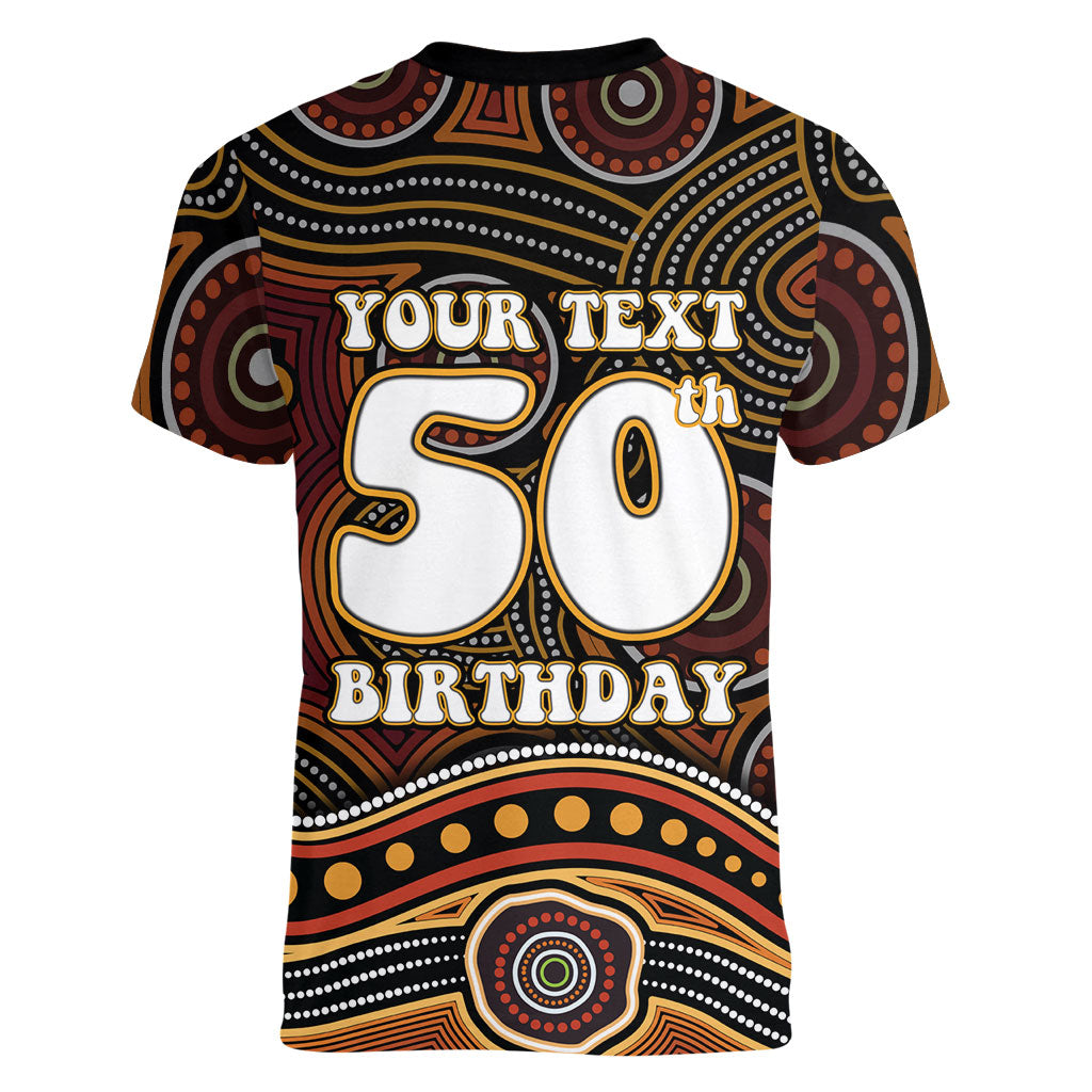 Personalised Aboriginal 50th Birthday Women V-Neck T-Shirt Indigenous Dot Painting Native Australian Celebration