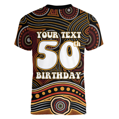 Personalised Aboriginal 50th Birthday Women V-Neck T-Shirt Indigenous Dot Painting Native Australian Celebration
