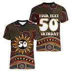 Personalised Aboriginal 50th Birthday Women V-Neck T-Shirt Indigenous Dot Painting Native Australian Celebration