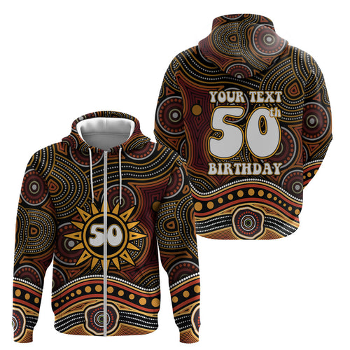 Personalised Aboriginal 50th Birthday Zip Hoodie Indigenous Dot Painting Native Australian Celebration