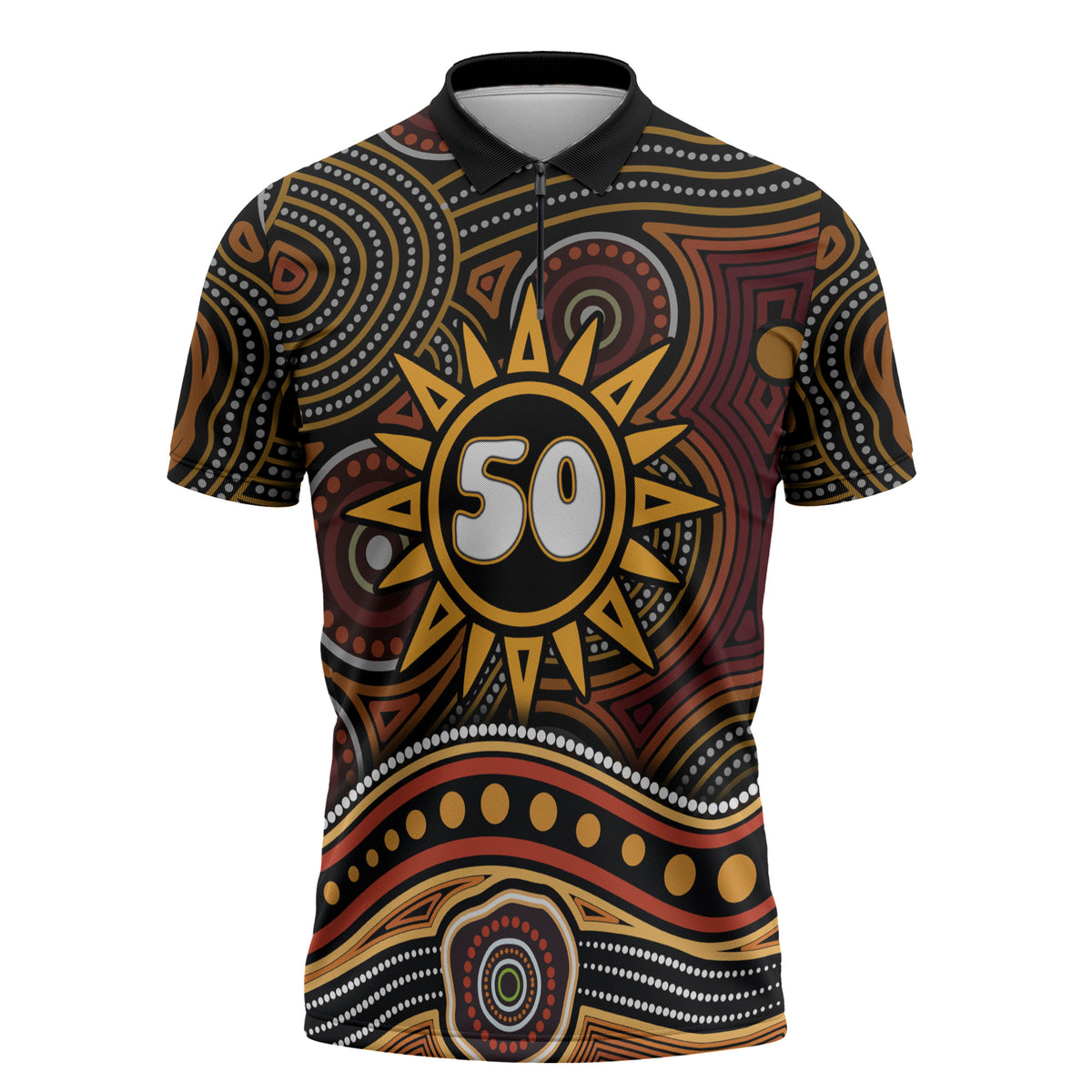 Personalised Aboriginal 50th Birthday Zipper Polo Shirt Indigenous Dot Painting Native Australian Celebration