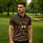 Personalised Aboriginal 50th Birthday Zipper Polo Shirt Indigenous Dot Painting Native Australian Celebration