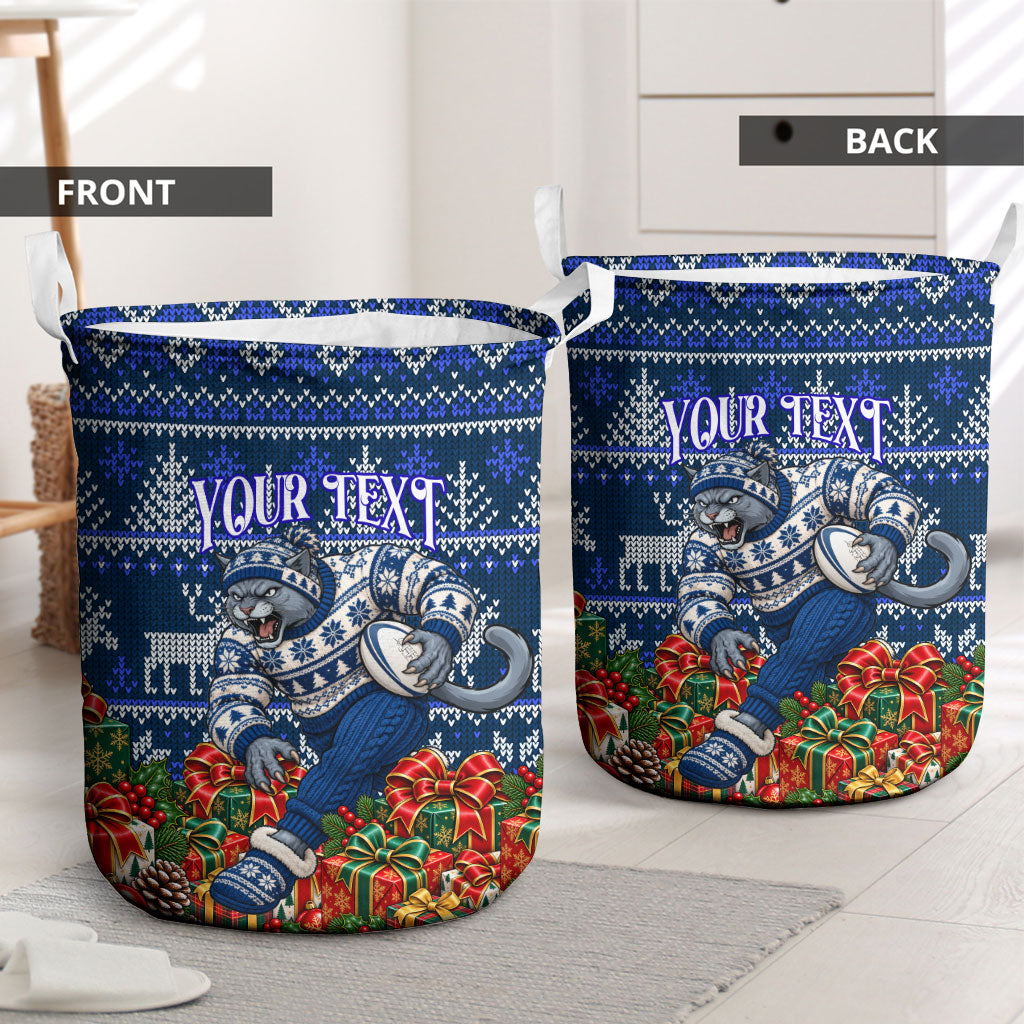 Personalized Geelong Cats Football Christmas Laundry Basket Australian Football Mascot - Ugly Xmas Pattern Festive