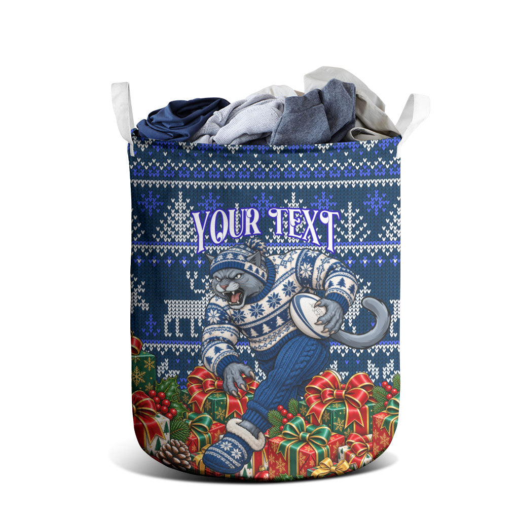 Personalized Geelong Cats Football Christmas Laundry Basket Australian Football Mascot - Ugly Xmas Pattern Festive