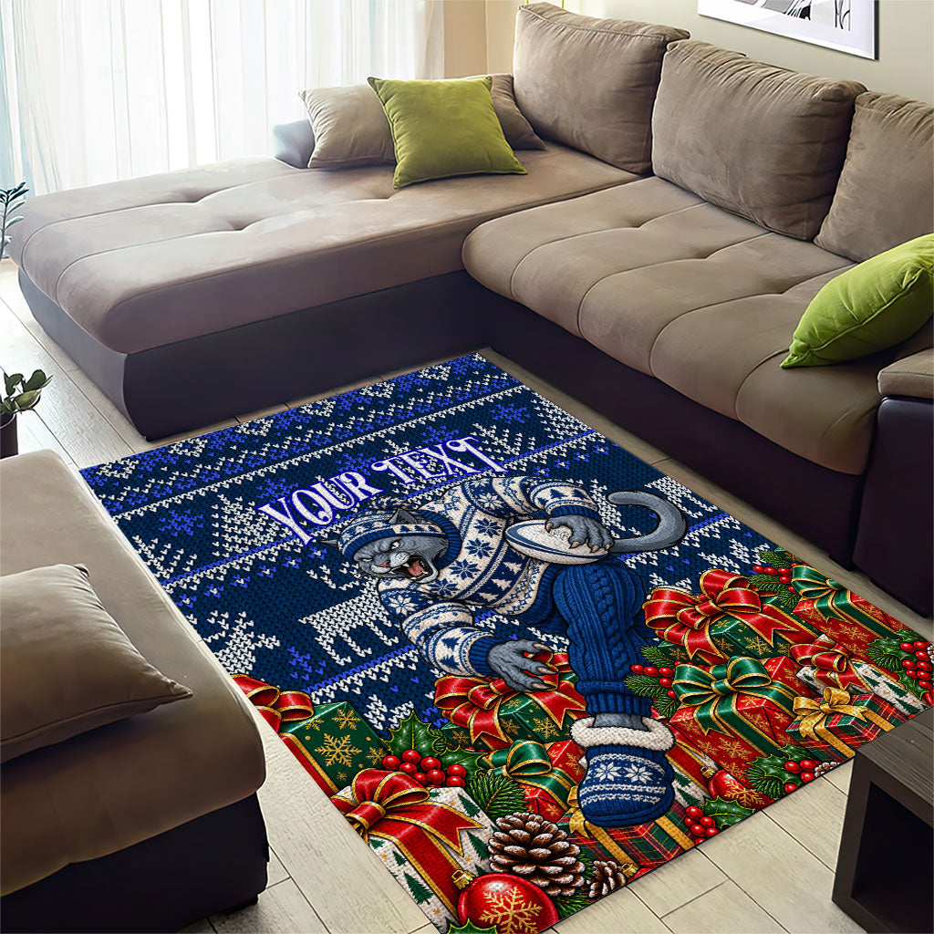 Personalized Geelong Cats Football Christmas Area Rug Australian Football Mascot - Ugly Xmas Pattern Festive
