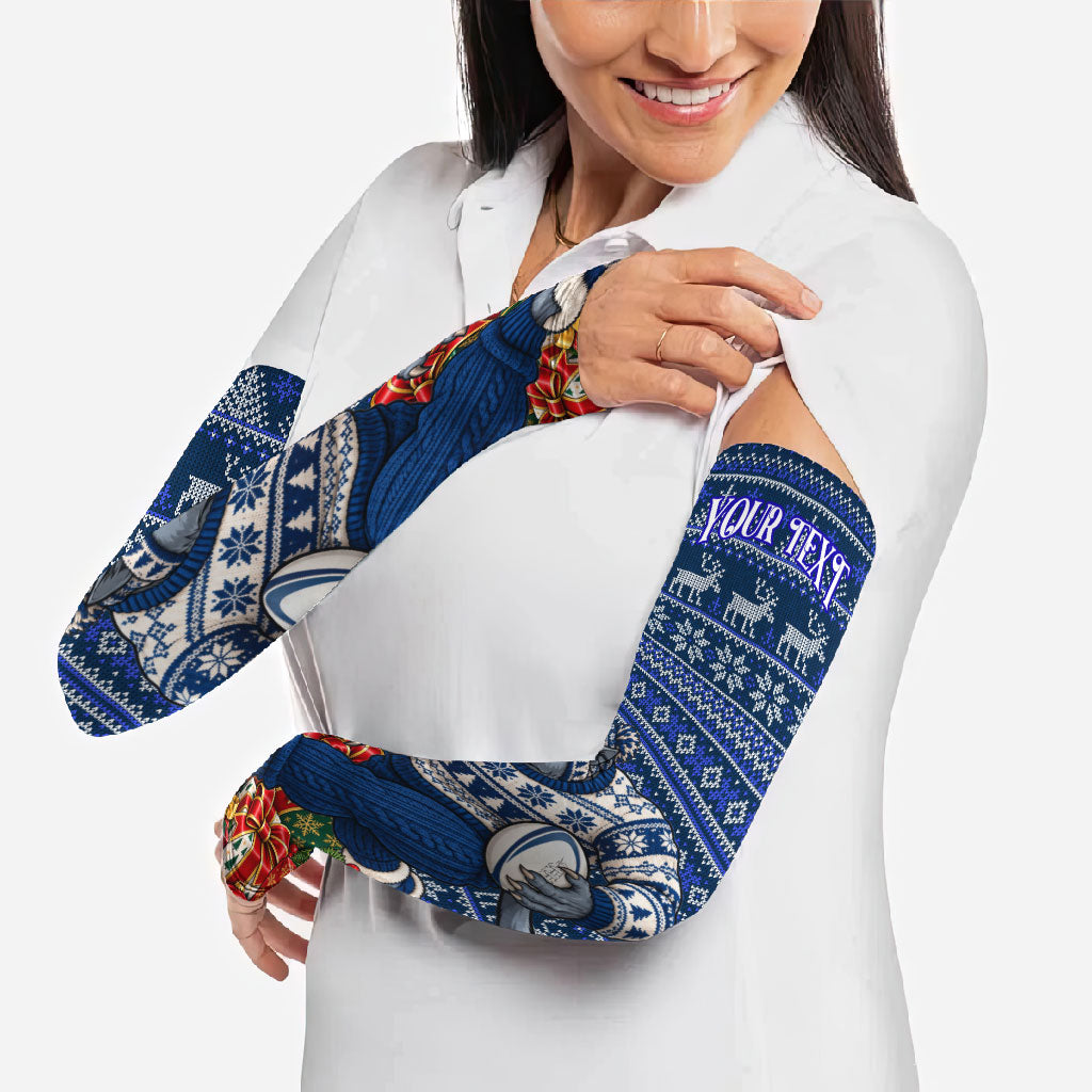 Personalized Geelong Cats Football Christmas Arm Sleeves Australian Football Mascot - Ugly Xmas Pattern Festive