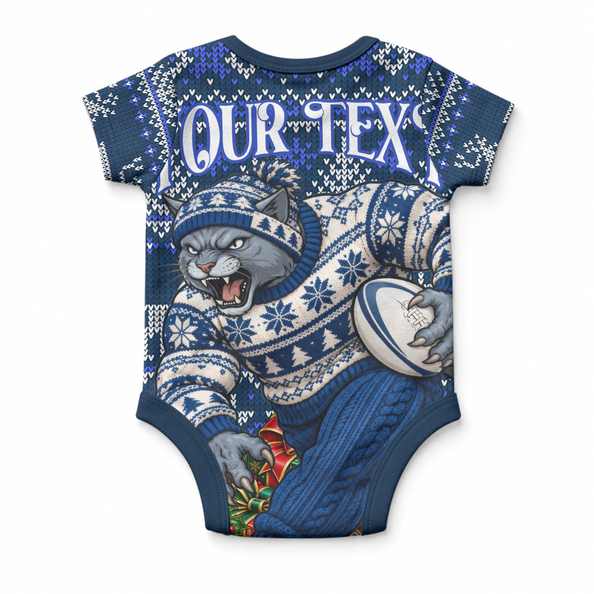 Personalized Geelong Cats Football Christmas Baby Onesie Australian Football Mascot - Ugly Xmas Pattern Festive