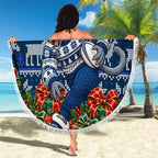Personalized Geelong Cats Football Christmas Beach Blanket Australian Football Mascot - Ugly Xmas Pattern Festive