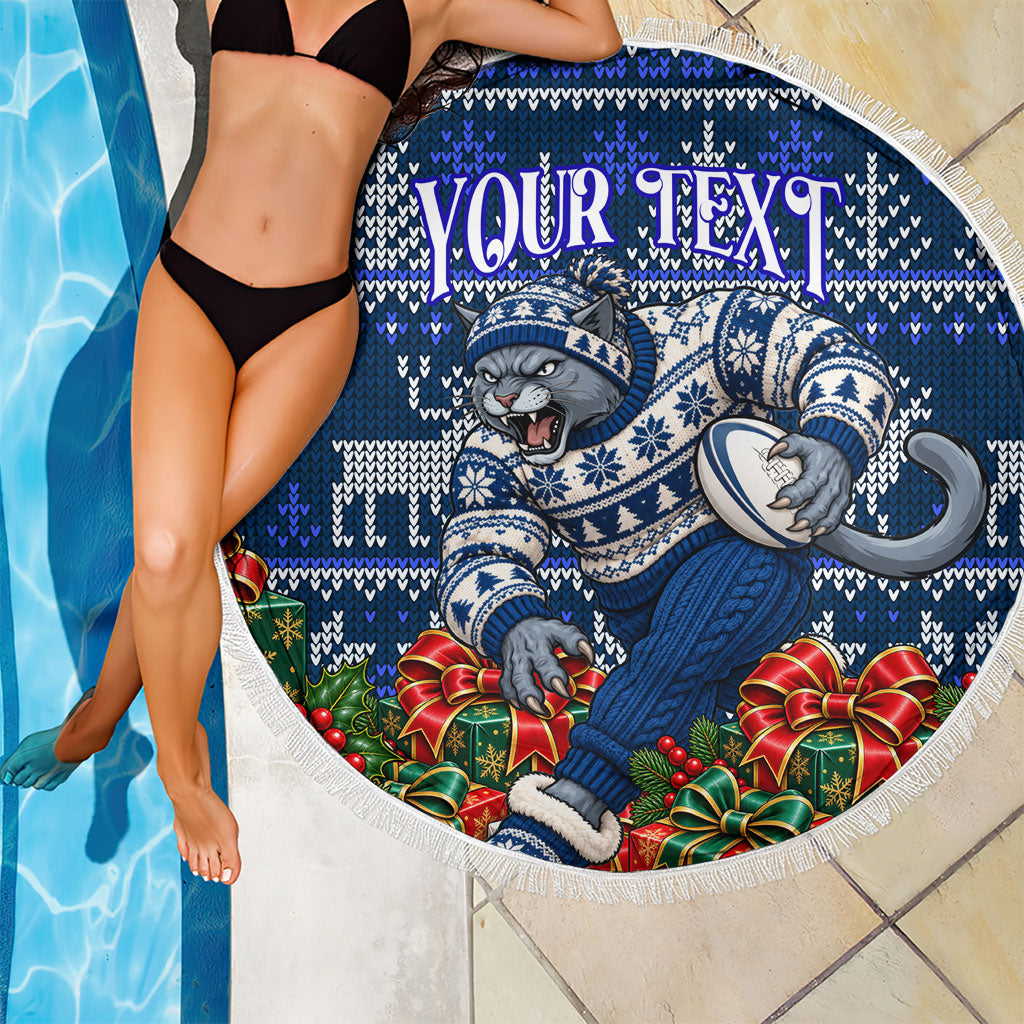 Personalized Geelong Cats Football Christmas Beach Blanket Australian Football Mascot - Ugly Xmas Pattern Festive
