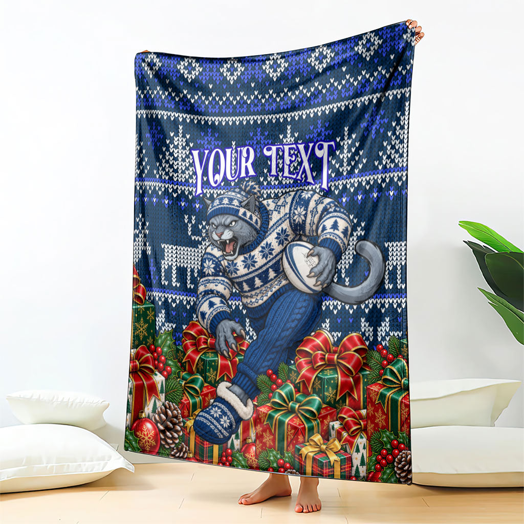 Personalized Geelong Cats Football Christmas Blanket Australian Football Mascot - Ugly Xmas Pattern Festive