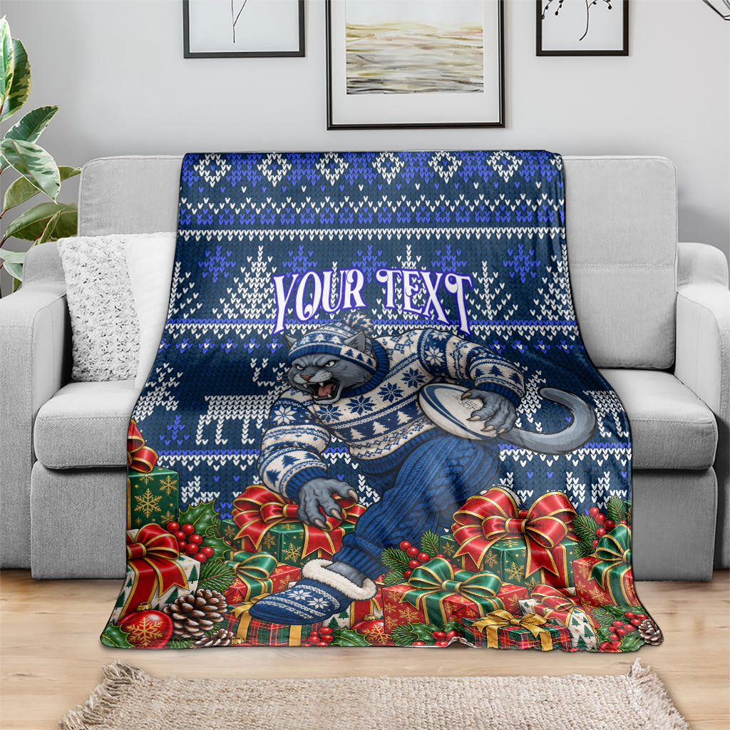 Personalized Geelong Cats Football Christmas Blanket Australian Football Mascot - Ugly Xmas Pattern Festive