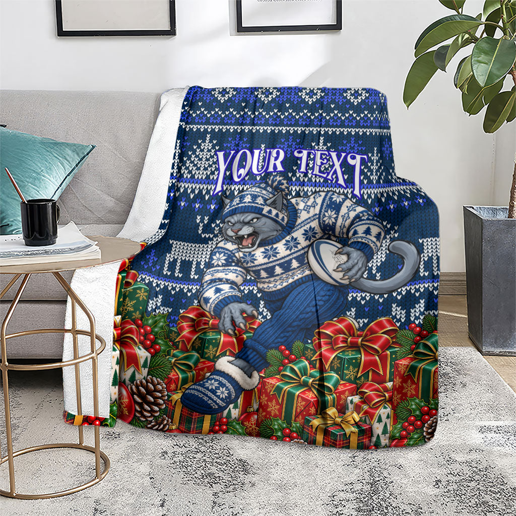 Personalized Geelong Cats Football Christmas Blanket Australian Football Mascot - Ugly Xmas Pattern Festive