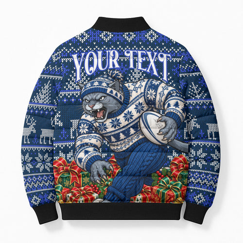 Personalized Geelong Cats Football Christmas Bomber Puffer Jacket Australian Football Mascot - Ugly Xmas Pattern Festive