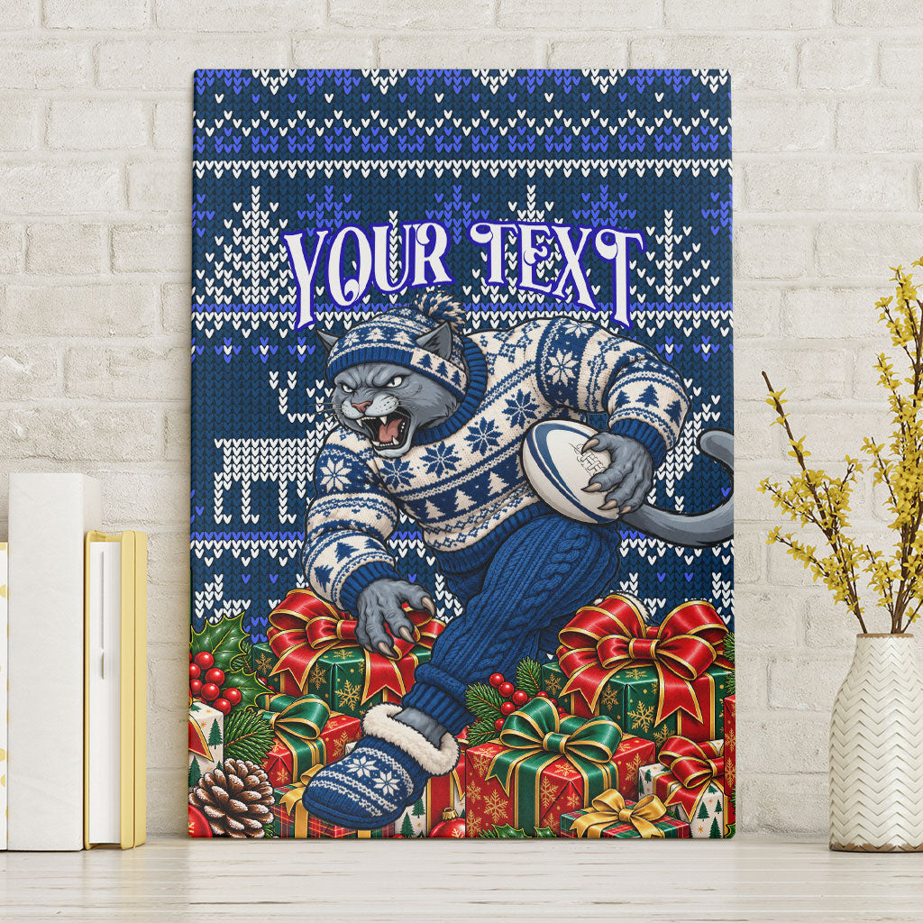 Personalized Geelong Cats Football Christmas Canvas Wall Art Australian Football Mascot - Ugly Xmas Pattern Festive