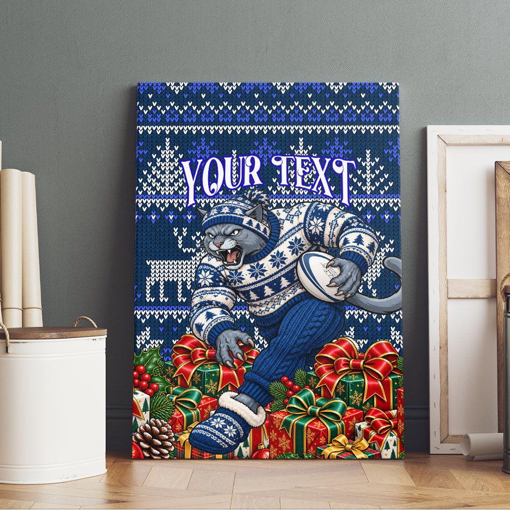 Personalized Geelong Cats Football Christmas Canvas Wall Art Australian Football Mascot - Ugly Xmas Pattern Festive